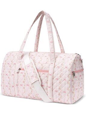 Cute Floral Quilted Duffle Bag for Women | Travel Gym Weekend Bag with Zipper